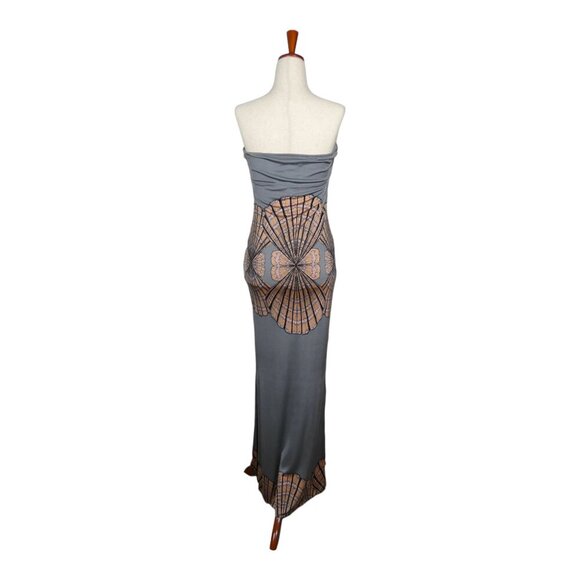 Mara Hoffman Silk Maxi Dress Strapless Sea Shell Tan & Gray Double Slit #1296 - Picture 3 of 9